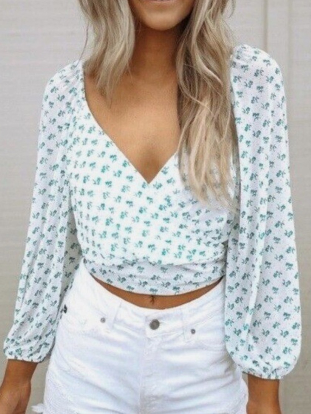 Free People Sweetie Pie Floral Sheer Wrap Top green Pattern Medium